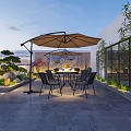 Roof Garden Design With Outdoor Dining Set Sun Umbrella Green Plants And Lighting