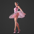 Woman in Pink Ballet Tutu Standing Gracefully Against Dark Background with Pointe Shoes