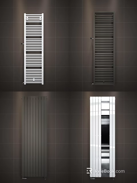 Modern Style Radiators in White and Dark Gray with Sleek Design on Dark Tiled Wall 3d model 