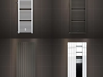 Modern Style Radiators in White and Dark Gray with Sleek Design on Dark Tiled Wall 3d model