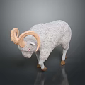 White Sheep with Curved Large Horns Standing on Dark Background with Reflection 3d model