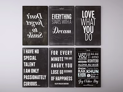 Black Background Decorative Wall Art Featuring Inspirational Quotes For Home Decor 3d model