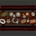 Assorted Delicious Foods on Picnic Table with Plates Dishes Drink and Condiment Bottles