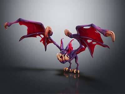 Fantastical Mythical Creature Character With Purple Body And Red Outstretched Wings 3d model