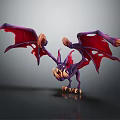 Fantastical Mythical Creature Character With Purple Body And Red Outstretched Wings