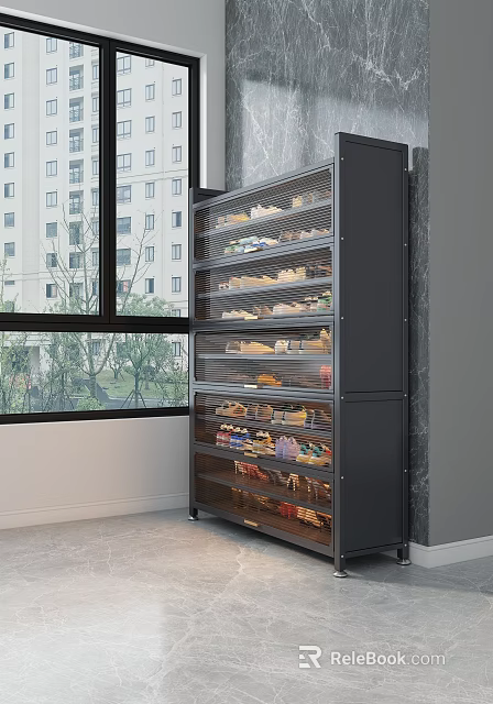 Modern Black Ventilated Metal Shoe Cabinet With Multiple Layers For Large Capacity Home Shoe Storage 3d model 