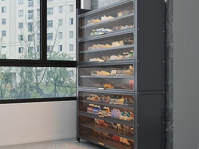Modern Black Ventilated Metal Shoe Cabinet With Multiple Layers For Large Capacity Home Shoe Storage 3d model