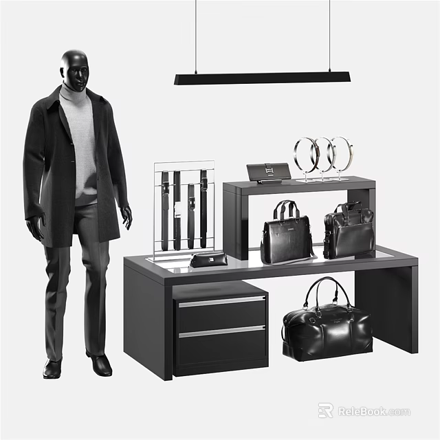 Fashion Retail Display Shelves with Handbags Watches and Mannequin for Boutique Store Setup 3d model 