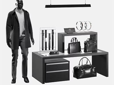 Fashion Retail Display Shelves with Handbags Watches and Mannequin for Boutique Store Setup 3d model