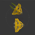 Two Yellow Cosmic Spacecraft Flying In Aerospace With Modern Sleek Design
