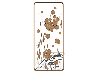 Natural Style Vertical Wall Decor With Brown Circular Motifs And Reed Patterns 3d model
