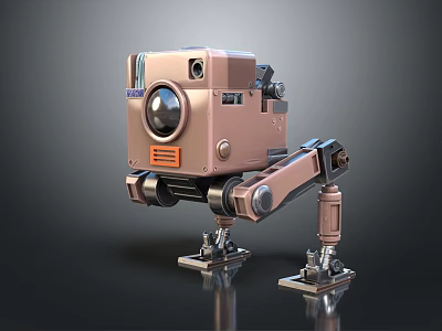 Smart Machine With Robotic Arm Camera Lens And Copper Metal Structure 3d model