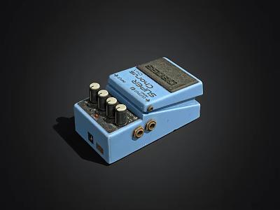 Blue Guitar Effects Pedal With Control Knobs And Input Output Jacks 3d model