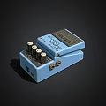 Blue Guitar Effects Pedal With Control Knobs And Input Output Jacks