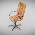 Elegant Brown Leather Office Chair with Striped Backrest Armrests Swivel Wheels and Metal Base