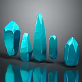 Polished Blue Geometric Crystal Shapes In Various Sizes On Reflective Black Surface