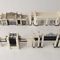 Various Entrance Gate Architectural Models With Classical Columns And Ornate Railings 3d model