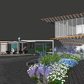 Modern Garden Landscape With Plaza Fountains Greenery And Pedestrian Walkway