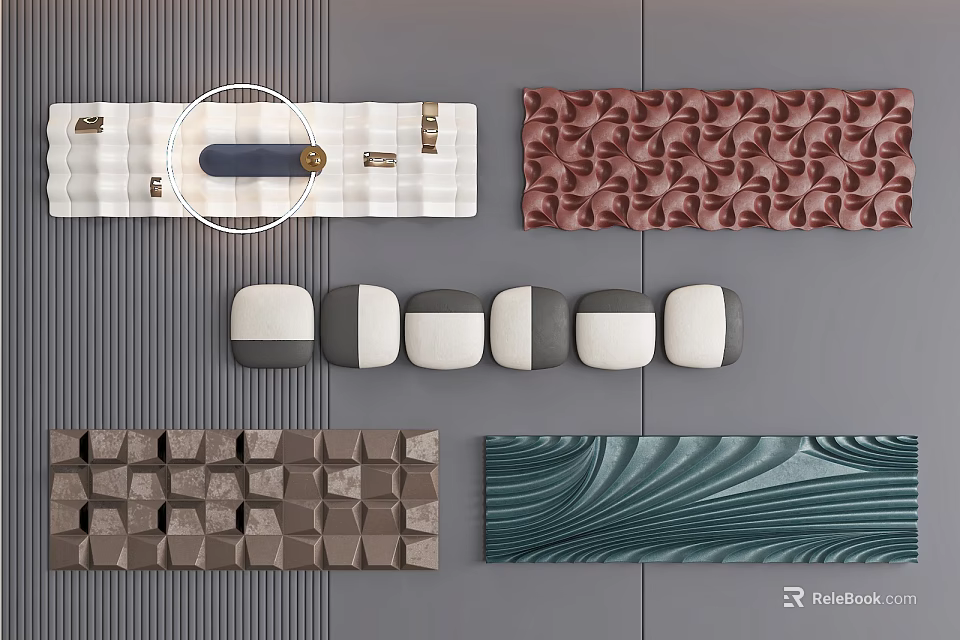 Modern Textured Wall Hangings With Various Geometric And Wavy Patterns In Different Colors 3d model