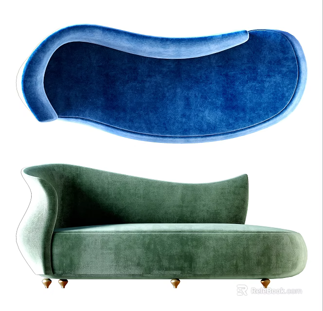 Modern Multi Seater Sofa With Blue And Green Velvet Upholstery And Curved Design 3d model 