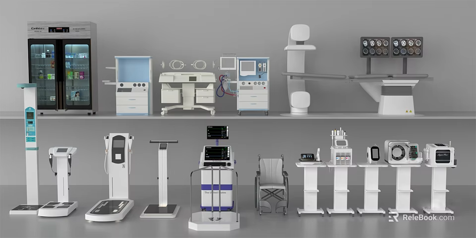 Various Modern Medical Devices Such As Monitoring Equipment Treatment Consoles And Surgical Instruments 3d model 