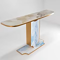 Elegant Modern Console Table With Marble Top Gold Frame And Blue White Pattern Base 3d model