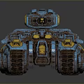 Blue and Yellow Military Tank With Mechanical Structure Tracks and Armor Design