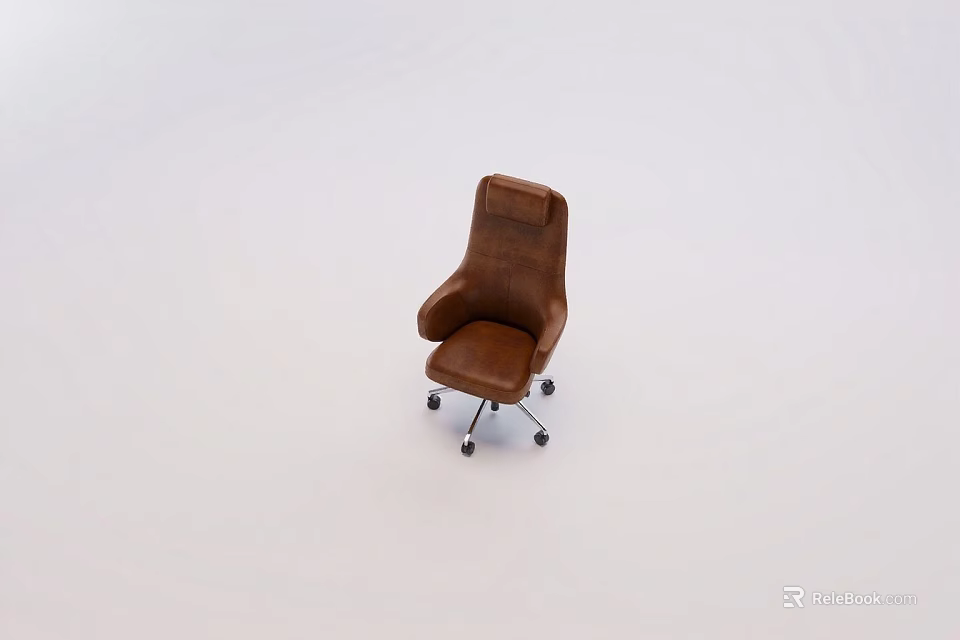 Ergonomic Brown Leather Office Chair With Swivel Wheels Armrests And High Backrest 3d model 