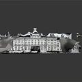 Classical Building Courtyard With Snow Covered Ground Green Dome Arched Windows Columns And Surrounding Railings