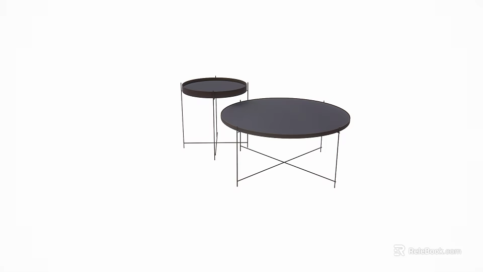 Two Modern Round Tables Set With Black Tabletop And Metal Frame 3d model