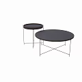 Two Modern Round Tables Set With Black Tabletop And Metal Frame 3d model