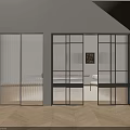 Modern Interior Sliding Doors Design With Ribbed Glass And Grid Frame Panels
