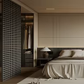 Modern Minimalist Bedroom Interior Design With Large Bed Bedside Tables Lamps Wardrobe And Decorative Rug