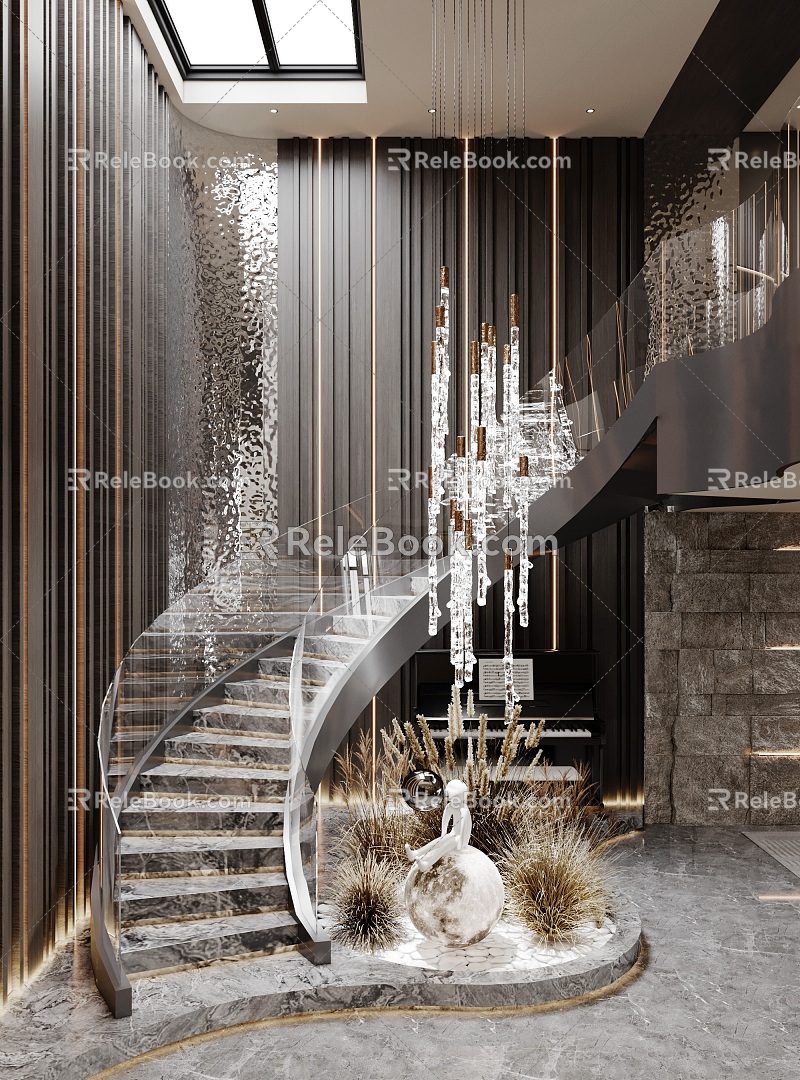 Light Luxury Stairwell Revolving Staircase Landscape 3d model