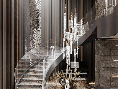 Light Luxury Stairwell Revolving Staircase Landscape 3d model