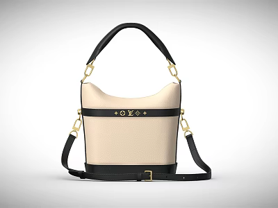 Beige And Black Leather Handbag With Top Handle Shoulder Strap Metal Hardware Decorative Details 3d model