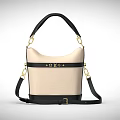 Beige And Black Leather Handbag With Top Handle Shoulder Strap Metal Hardware Decorative Details
