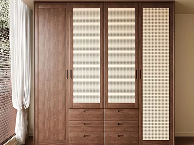 Modern Wooden Wardrobe With Panel Doors And Drawer Storage Design 3d model