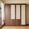 Modern Wooden Wardrobe With Panel Doors And Drawer Storage Design