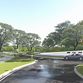 Natural Scenic Wall Landscape Design With Green Trees Curved Road And Lush Lawn