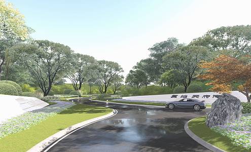 Modern garden landscape demonstration area special-shaped entrance landscape wall waterscape parking lot 3d model