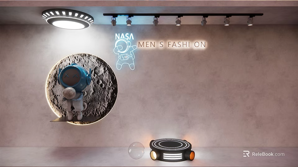 Creative Circular Wall Decor With NASA Astronaut Moon Design And Lighting 3d model