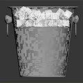 Stainless Steel Ice Bucket Filled With Ice Cubes On Reflective Surface