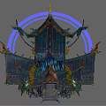 Cartoon Scenic Chinese Style Architecture With Dragon Decorations Curved Eaves Purple Auras And Blue Lighting