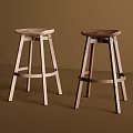 Two Wooden Bar Stools With Light And Dark Wood Tones In Minimalist Design