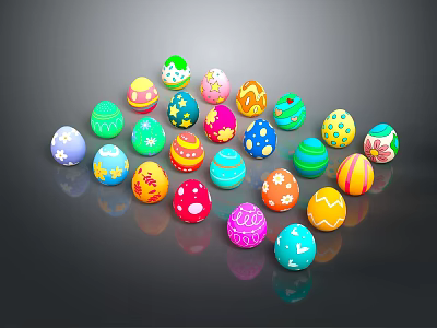 Colorful Easter Egg Decorative Ornament Set With Various Patterns And Vibrant Designs 3d model