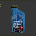 Blue Engine Coolant Bottle With 50/50 Premix And Red Car Graphic Design