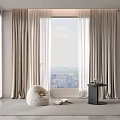 Light Beige Curtain In Modern Living Room With Floor To Ceiling Window And City View