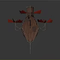 Abstract Red Brown Sculpture With Boat Like Structure And Metal Wire Blades