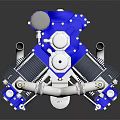 Automotive Parts Blue And White Mechanical Components With Multiple Circular Parts And Pipes